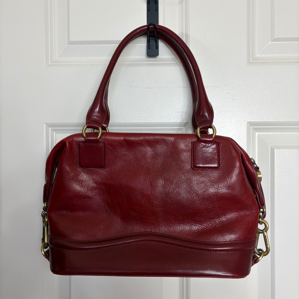 Monsac Red Leather Satchel Handbag Doctor Bag Brass Hardware